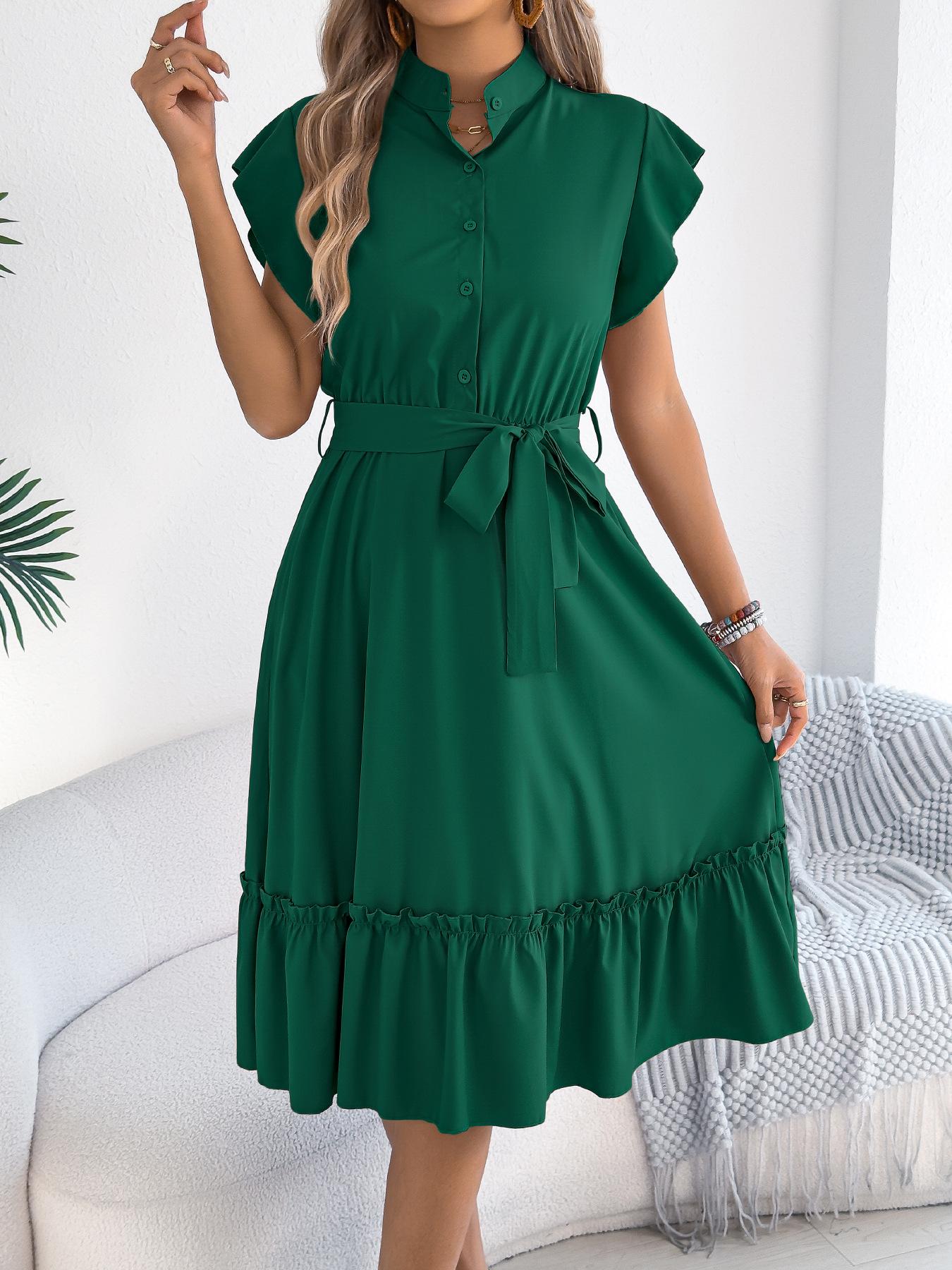 women s Stand Collar Ruffle Sleeve Midi Dress High Waist Belted Shirt Dress Casual A Line Sundress S зелёный
women s Stand Collar Ruffle Sleeve Midi Dress High Waist Belted Shirt Dress Casual A Line Sundress S зелёный