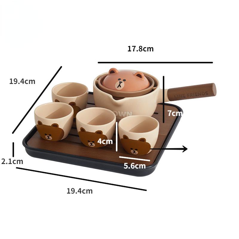 Керамический чайный сервиз Creative Bear, 1 чайник, 4 чашки, переносной чайный сервиз Kung Fu, дорожный чайник с боковой ручкой, быстрая чашка, поднос для пузырькового чая