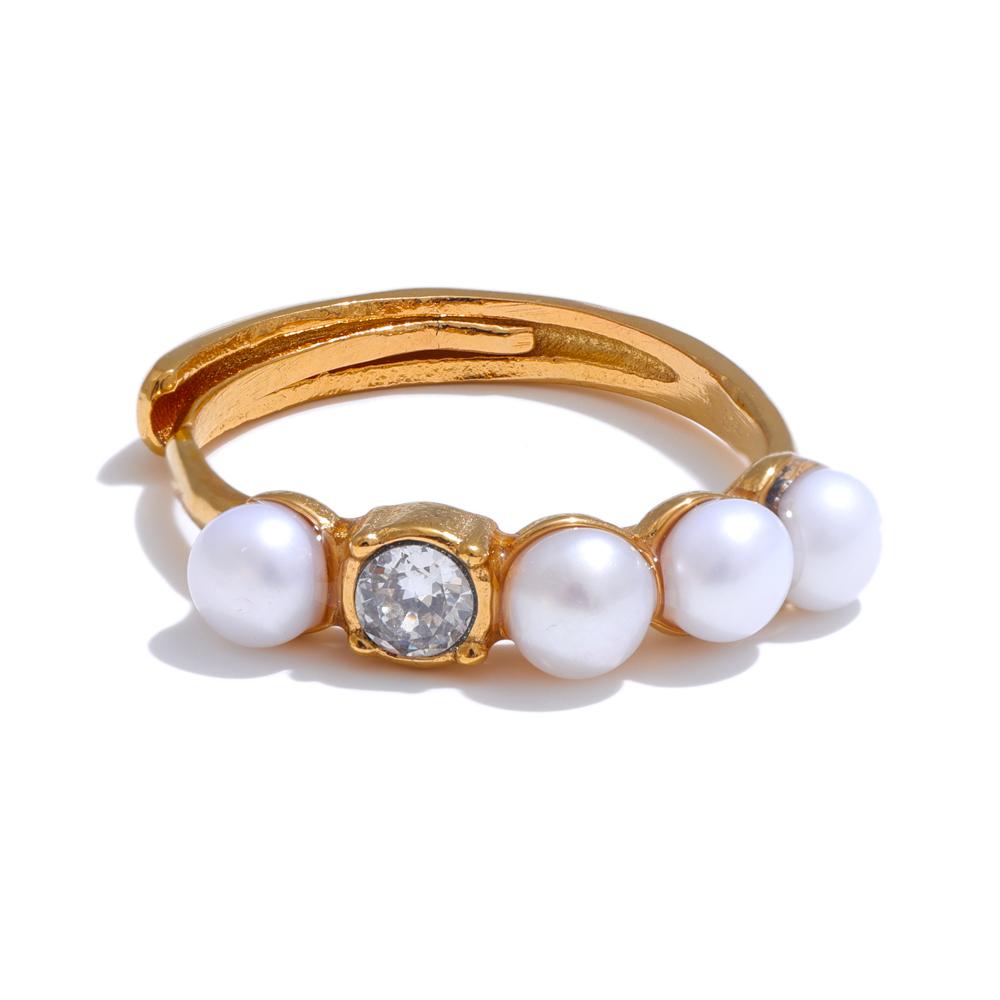Yhpup Elegant Natural Pearls Zircon Ring for Women Stainless Steel Golden Temperament Chic Fashion Waterproof Jewelry resizable
Yhpup Elegant Natural Pearls Zircon Ring for Women Stainless Steel Golden Temperament Chic Fashion Waterproof Jewelry resizable