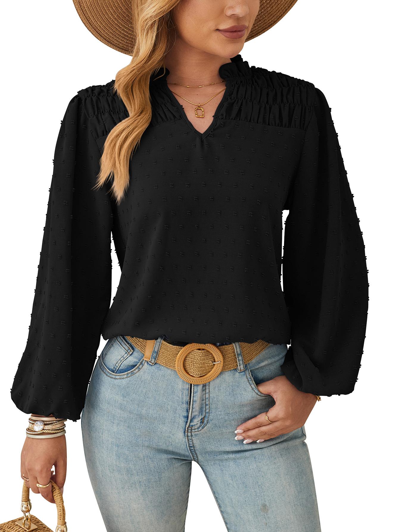 Women s Long Sleeve Blouse with Ruffled Neckline and Dot Texture in Light Blue, White, Brown, Black XXL чёрный
Women s Long Sleeve Blouse with Ruffled Neckline and Dot Texture in Light Blue, White, Brown, Black XXL чёрный