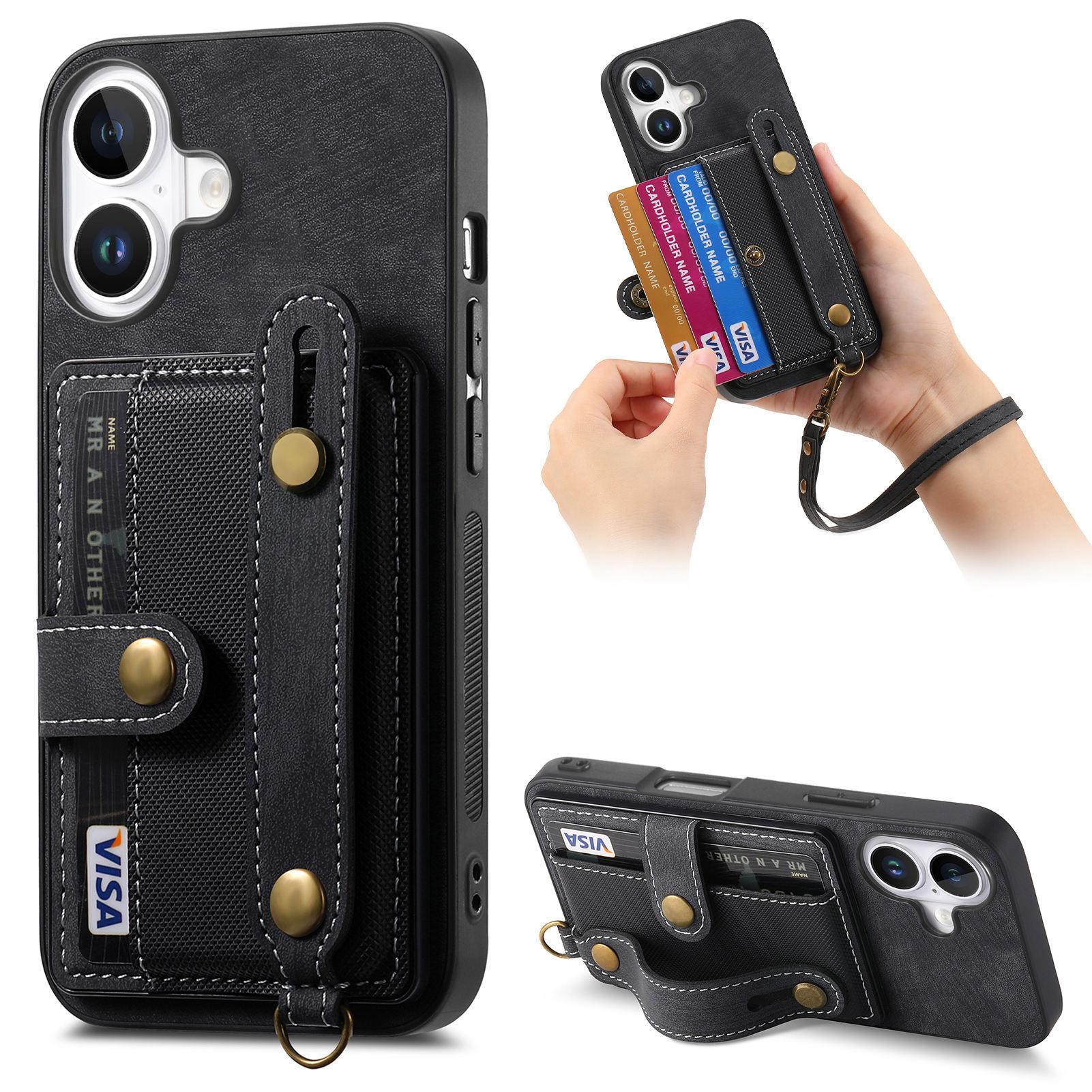 For iPhone 16 Plus Case Wristband Kickstand PU Leather Retro Back Cover Card Holder Black
For iPhone 16 Plus Case Wristband Kickstand PU Leather Retro Back Cover Card Holder Black