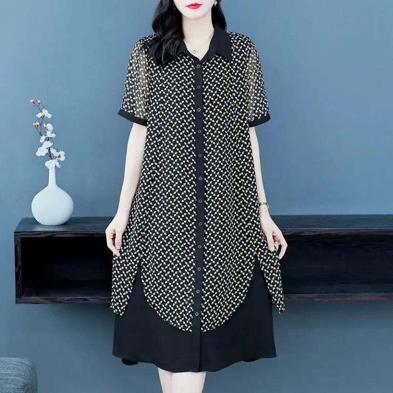 Female Summer Loose Plus Size Dress, Mid Length Ethnic Style Flip Collar Chiffon Skirt XXS чорний
Female Summer Loose Plus Size Dress, Mid Length Ethnic Style Flip Collar Chiffon Skirt XXS чорний