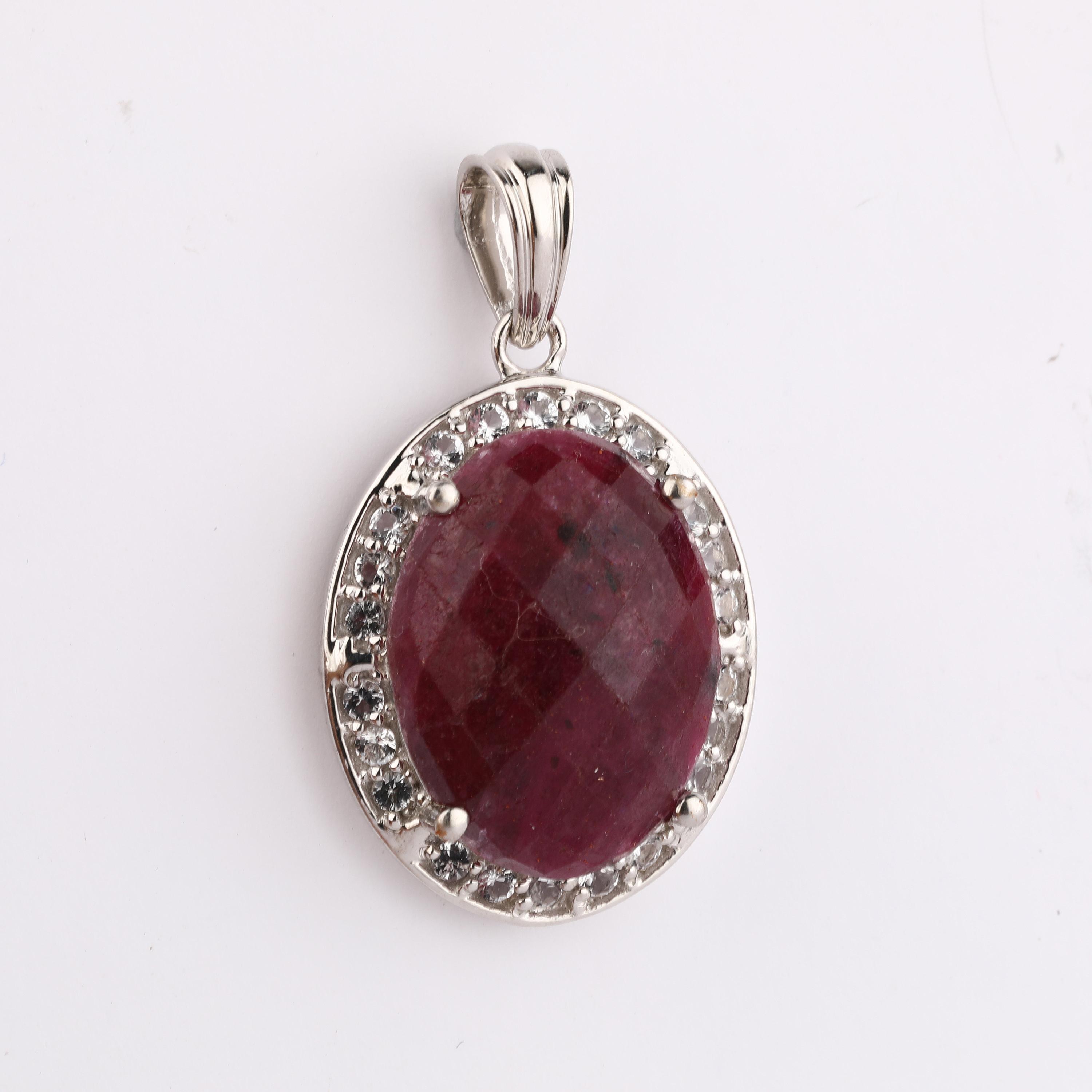 925 Sterling Silver Platinum Plated Dyed Ruby Oval Pendant White Topaz Handmade Fine Jewelry Gift for Her срібний
925 Sterling Silver Platinum Plated Dyed Ruby Oval Pendant White Topaz Handmade Fine Jewelry Gift for Her срібний