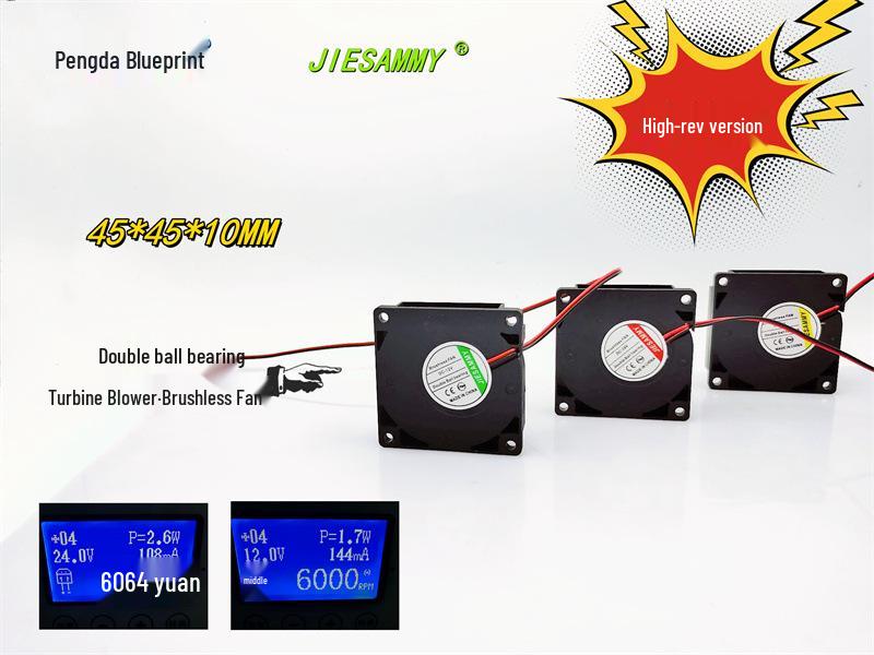 JIESAMMY 4510 4.5CM High Speed 24V/12V/5V Double Ball Bearing Turbine Blower for 3D Printer 5V 2.54 Plug Positive Terminal
JIESAMMY 4510 4.5CM High Speed 24V/12V/5V Double Ball Bearing Turbine Blower for 3D Printer 5V 2.54 Plug Positive Terminal