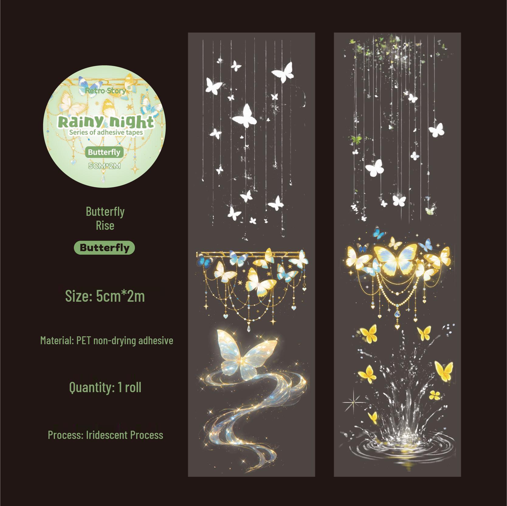 Retro Story Rain Night PET Adhesive Tape - 6 Iridescent Theme Scenery Journal Stickers
Retro Story Rain Night PET Adhesive Tape - 6 Iridescent Theme Scenery Journal Stickers