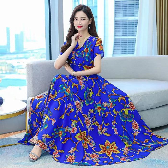 Printed long dress summer short sleeve high waist mother skirt large size V neck young women s skirt summer 3XL синій
Printed long dress summer short sleeve high waist mother skirt large size V neck young women s skirt summer 3XL синій