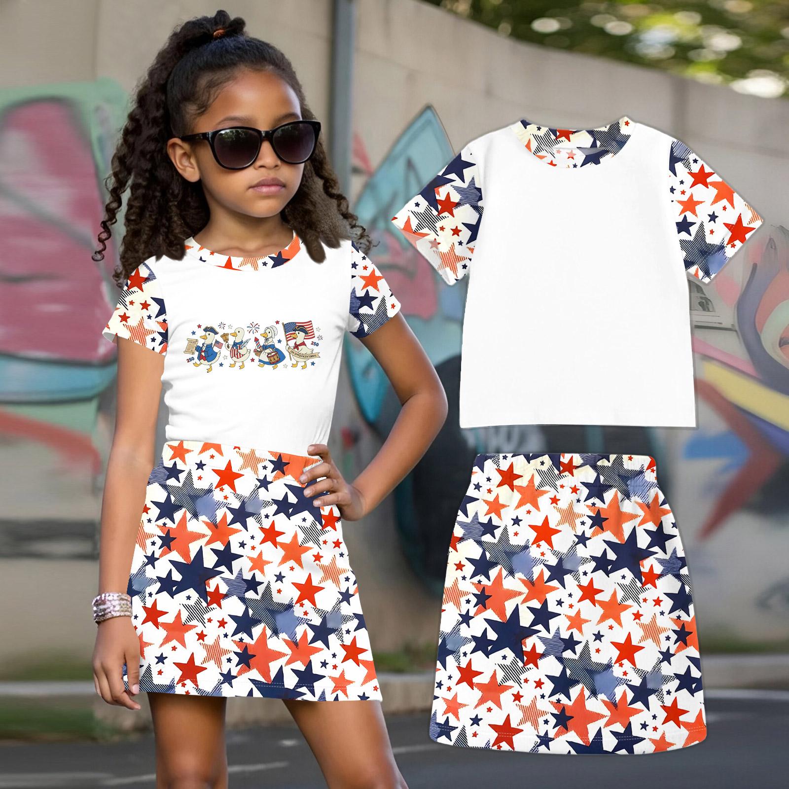 Girls Casual Two Piece Set Short Sleeve Crew Neck Top with Star Pattern Skirt Lightweight Summer Outfit for Kids 100
Girls Casual Two Piece Set Short Sleeve Crew Neck Top with Star Pattern Skirt Lightweight Summer Outfit for Kids 100