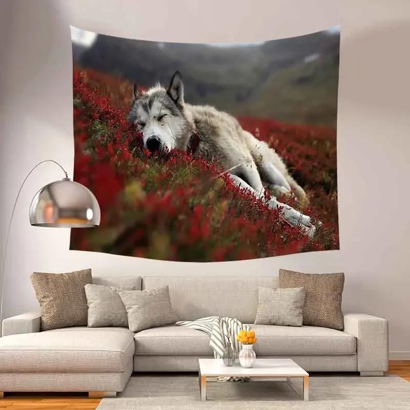 Гобеленовое покрывало в стиле бохо для йоги, коврик для йоги, плед, снежный волк, король, домашний декор, настенное украшение 100x75cm
