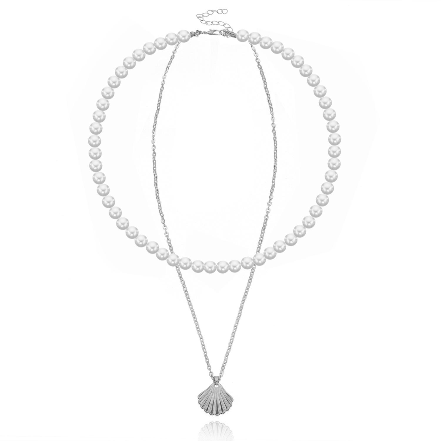 Temperament pearl scallop alloy pendant necklace, fashionable and simple handmade double-layer necklace срібний
Temperament pearl scallop alloy pendant necklace, fashionable and simple handmade double-layer necklace срібний