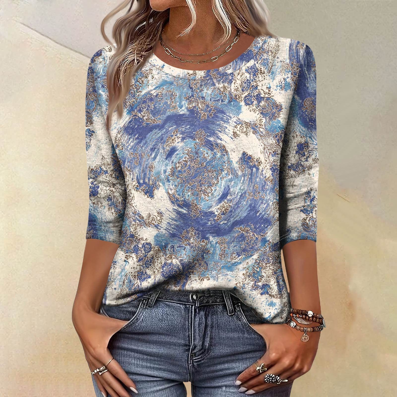 Модный винтажный топ с рукавом три четверти для женщин, женская повседневная блузка-футболка с круглым вырезом и принтом S
Модный винтажный топ с рукавом три четверти для женщин, женская повседневная блузка-футболка с круглым вырезом и принтом S