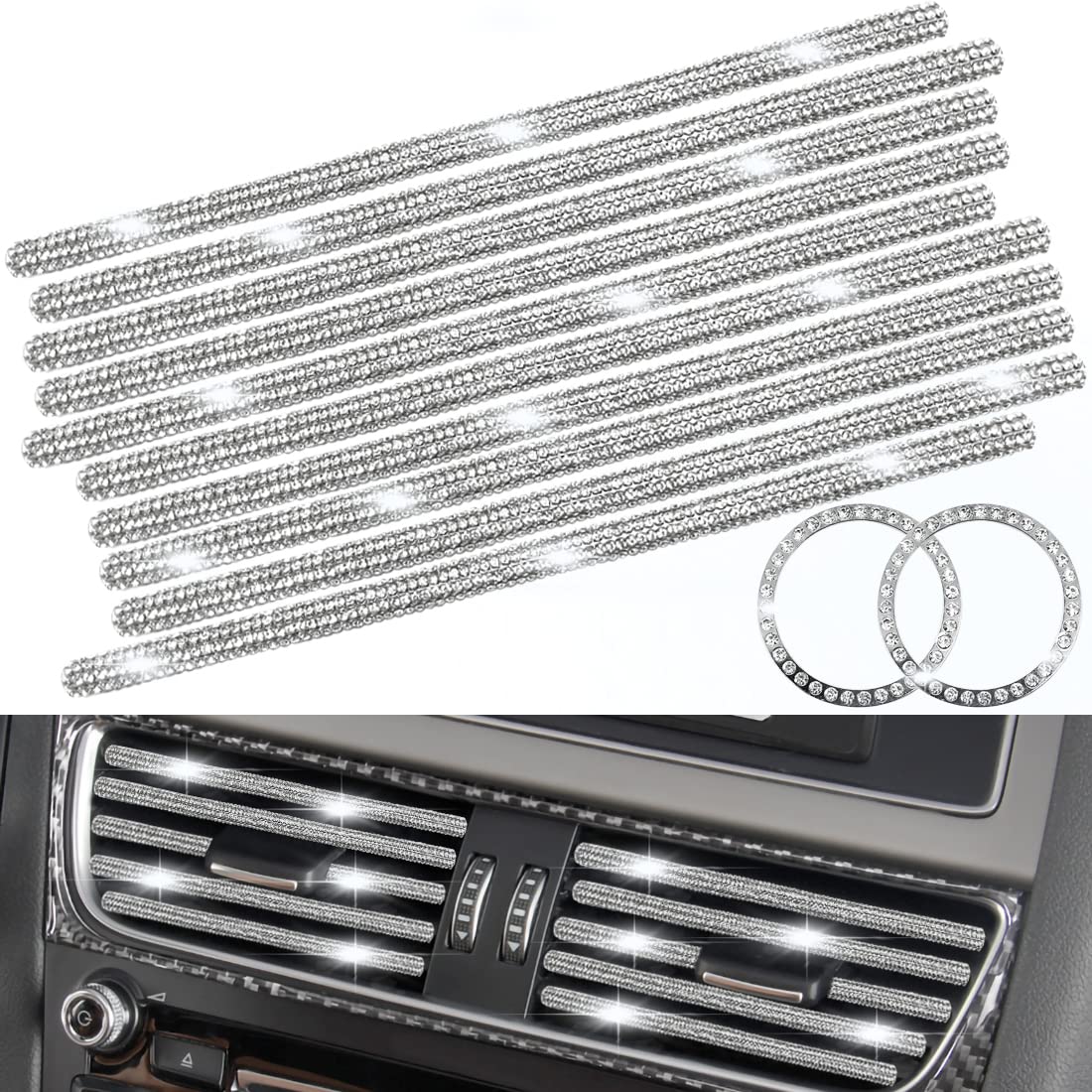 10 Pack Glitter Car Vent Outlet Trim + 2 Pieces Crystal Rhinestone Ring Stickers Car Interior Accessories Decoration Silver
10 Pack Glitter Car Vent Outlet Trim + 2 Pieces Crystal Rhinestone Ring Stickers Car Interior Accessories Decoration Silver