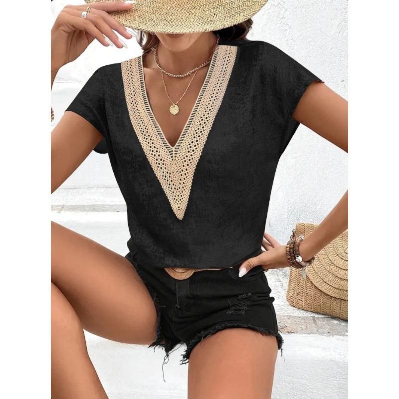 Летняя кружевная футболка свободного покроя с короткими рукавами и V-образным вырезом, рукавами «летучая мышь» XXL чёрный
Летняя кружевная футболка свободного покроя с короткими рукавами и V-образным вырезом, рукавами «летучая мышь» XXL чёрный