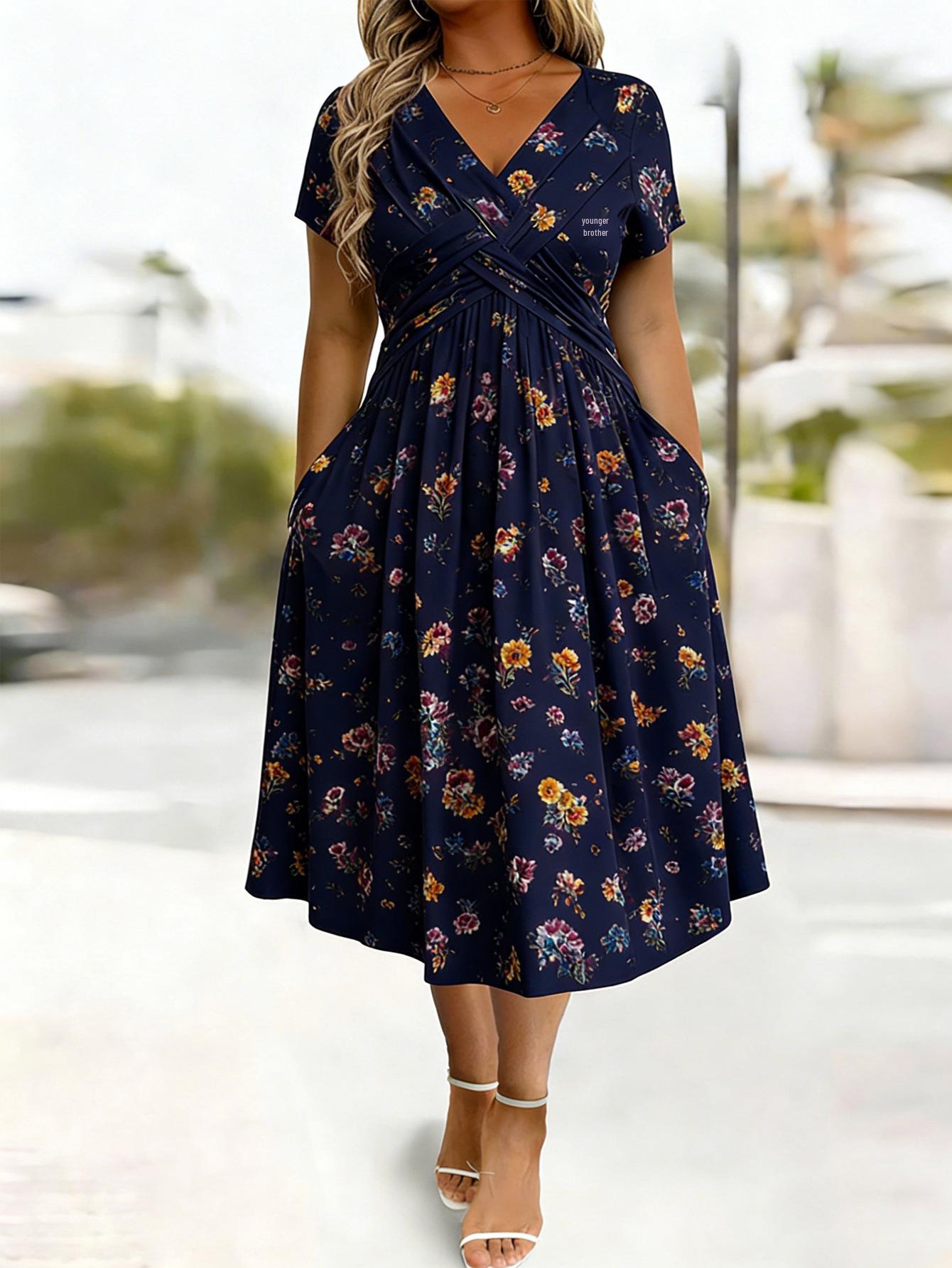 Women s Elegant Floral V-Neck Summer Dress with Twisted Straps and Pockets XXL темно-синього кольору
Women s Elegant Floral V-Neck Summer Dress with Twisted Straps and Pockets XXL темно-синього кольору