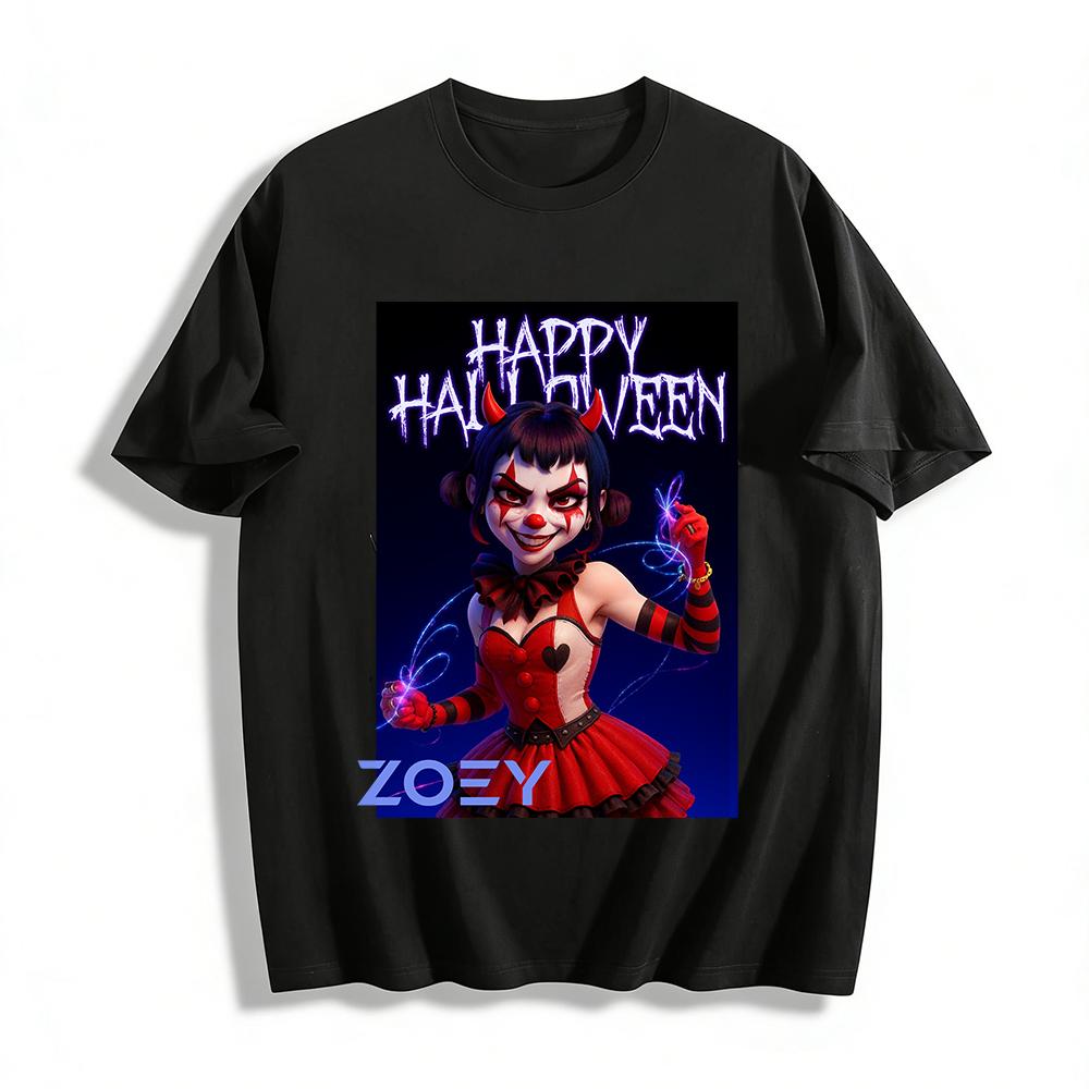 Halloween Dark Clown Zoe Printed Top Spooky Festival Vibe Personalized Trendy Wear Pure cotton T-shirt XXS
Halloween Dark Clown Zoe Printed Top Spooky Festival Vibe Personalized Trendy Wear Pure cotton T-shirt XXS