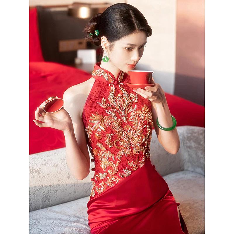 Elegant Chinese Style Sleeveless Neck Hanging Embroidered Wedding Dress New 2026 High-End Feel Formal Evening Gown S
Elegant Chinese Style Sleeveless Neck Hanging Embroidered Wedding Dress New 2026 High-End Feel Formal Evening Gown S