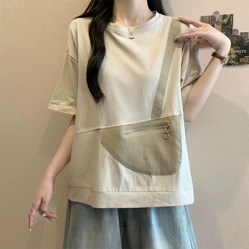 Vintage Zipper Pockets Patchwork Loose Trend Tops Summer Short Sleeve Solid Loose Fashion T Shirts Casual Korean Women Clothing 4XL бежевий
Vintage Zipper Pockets Patchwork Loose Trend Tops Summer Short Sleeve Solid Loose Fashion T Shirts Casual Korean Women Clothing 4XL бежевий