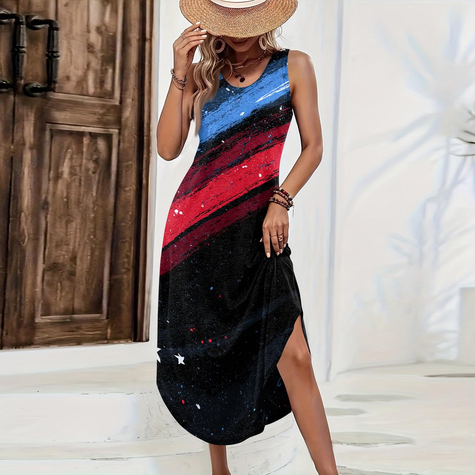 Women Sleeveless Casual Loose Fit Long Dress with Independence Day Star and Stripe Print Side Slit Maxi Dress for Summer S чёрный
Women Sleeveless Casual Loose Fit Long Dress with Independence Day Star and Stripe Print Side Slit Maxi Dress for Summer S чёрный