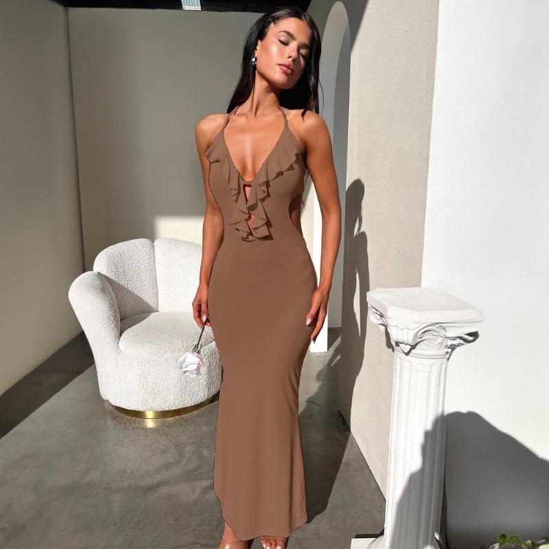 Women s Summer New Sexy Tight Slim Solid Color Neck Suspender Dress L коричневий
Women s Summer New Sexy Tight Slim Solid Color Neck Suspender Dress L коричневий
