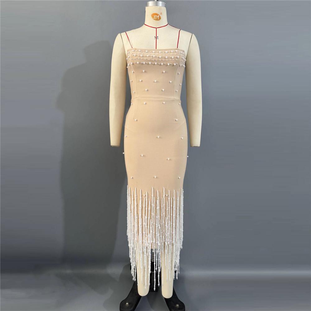 European Strapless Beaded Bandage Dress with Elegant Tassels M абрикосовий
European Strapless Beaded Bandage Dress with Elegant Tassels M абрикосовий