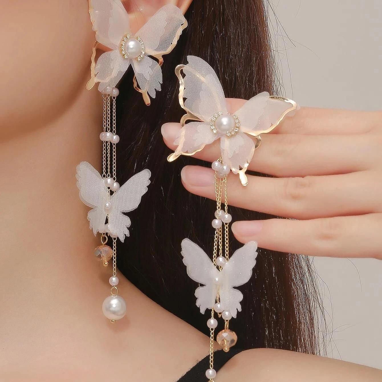 Obega Lace Burtterfly Imitation Pearl Drop Earrings Long Tassel Dangle Earring Classic Gold Color Temperament Bridal Earrings
Obega Lace Burtterfly Imitation Pearl Drop Earrings Long Tassel Dangle Earring Classic Gold Color Temperament Bridal Earrings