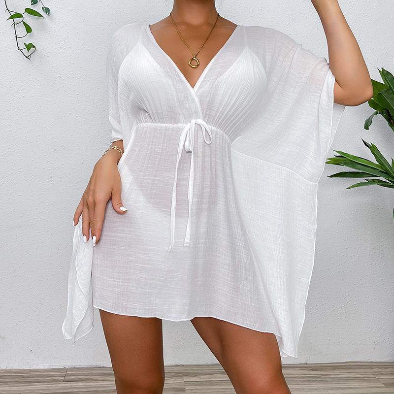Drop-Shoulder Loose Beach Cover-up with Waist Tie - Sunscreen Solid Color Bikini Shirt One Size білий
Drop-Shoulder Loose Beach Cover-up with Waist Tie - Sunscreen Solid Color Bikini Shirt One Size білий