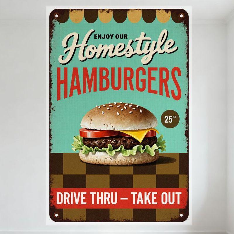 Vintage Diner Metal Tin Sign, Teal & Brown Checkered, Enjoy Our Hamburgers 25¢ Drive Thru Take Out, Retro Style Decor for Rest 20x30cm(7.8x11.8inch)
Vintage Diner Metal Tin Sign, Teal & Brown Checkered, Enjoy Our Hamburgers 25¢ Drive Thru Take Out, Retro Style Decor for Rest 20x30cm(7.8x11.8inch)
