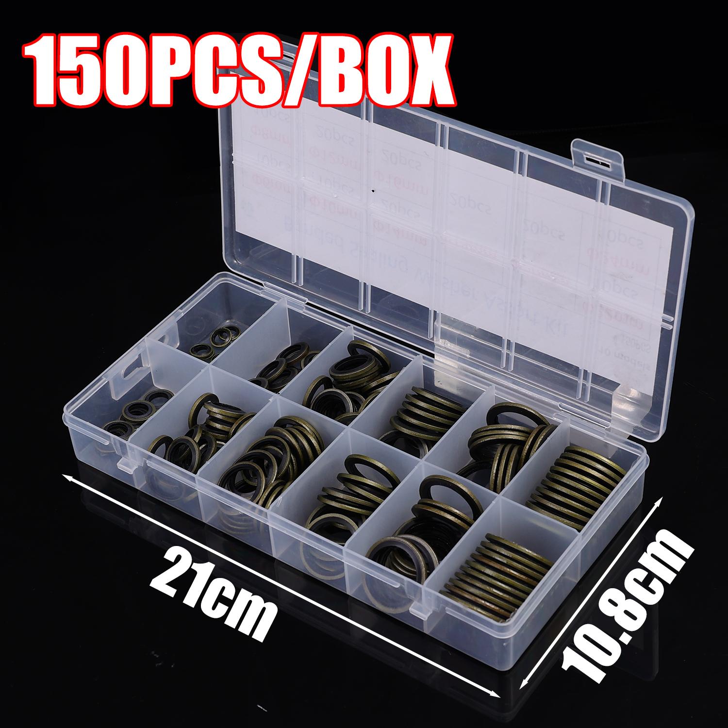 150pcs Bonded Seal Sealing Ring Assortment Kit M6 M8 M10 M12 M14 M16 M18 M20 M22 Oil Drain Screw Combined Washer Set
150pcs Bonded Seal Sealing Ring Assortment Kit M6 M8 M10 M12 M14 M16 M18 M20 M22 Oil Drain Screw Combined Washer Set