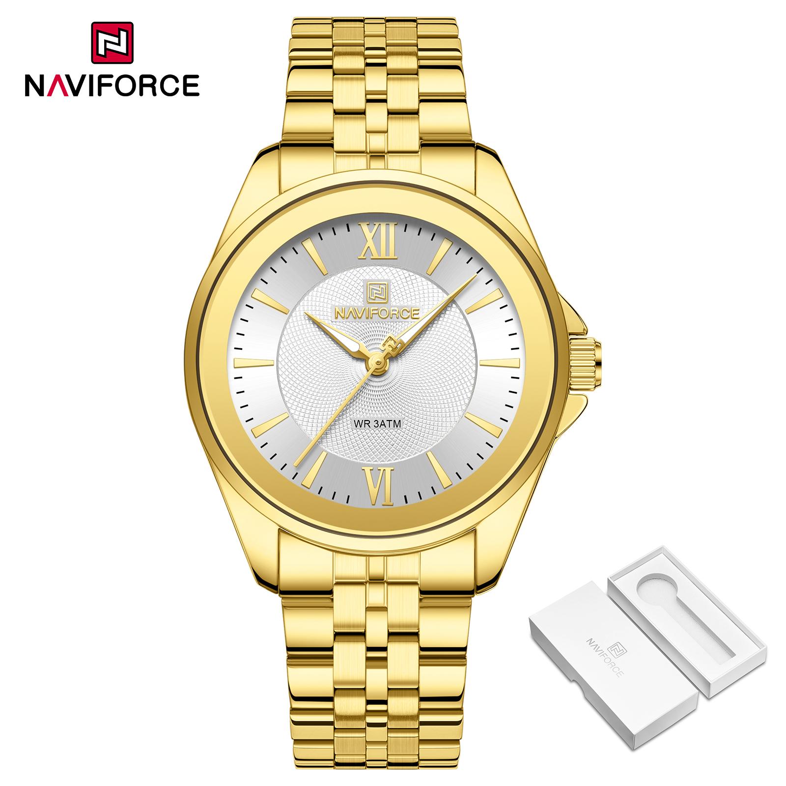NAVIFORCE Original Women Casual Quartz Watch Waterproof 3ATM Stainless Steel Strap Round Case Simple Lady Fashion Accessories Watch NF5067 золотий/білий
NAVIFORCE Original Women Casual Quartz Watch Waterproof 3ATM Stainless Steel Strap Round Case Simple Lady Fashion Accessories Watch NF5067 золотий/білий