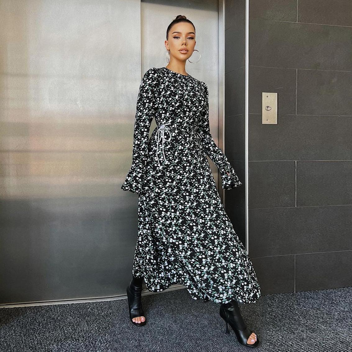 Clacive Fashion Тонкое женское платье с круглым вырезом и длинными рукавами с принтом 2024
Clacive Fashion Тонкое женское платье с круглым вырезом и длинными рукавами с принтом 2024