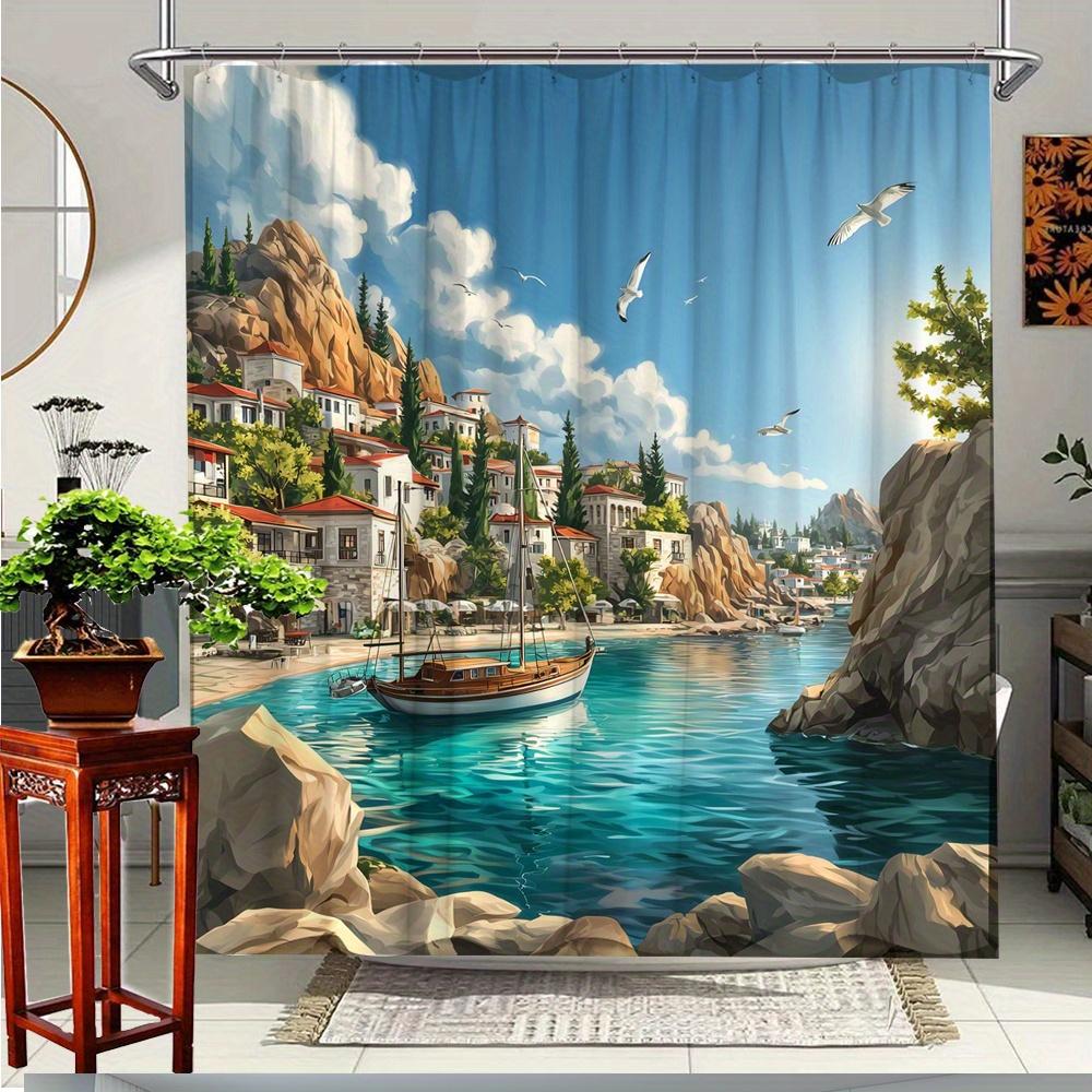1Pc Mediterranean Coastal Shower Curtain - Extra Wide Bathroom Decor With Greek Island Village, Boats & Seagulls - High Quality W60H190(CM)-1 Pcs
1Pc Mediterranean Coastal Shower Curtain - Extra Wide Bathroom Decor With Greek Island Village, Boats & Seagulls - High Quality W60H190(CM)-1 Pcs