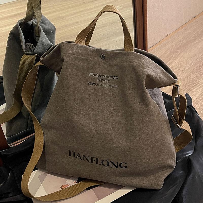 Холщовая сумка женская сумка-тоут большой вместимости осень и зима можно носить через плечо 2025 новая универсальная наплечная сумка серый