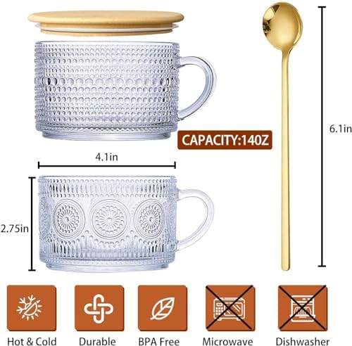 4pcs 14oz Vintage Embossed Coffee Mugs Oats Containers Milk Juice Water Tea Cup With Lids Water Glass Bar Home Kitchen for Gifts
4pcs 14oz Vintage Embossed Coffee Mugs Oats Containers Milk Juice Water Tea Cup With Lids Water Glass Bar Home Kitchen for Gifts