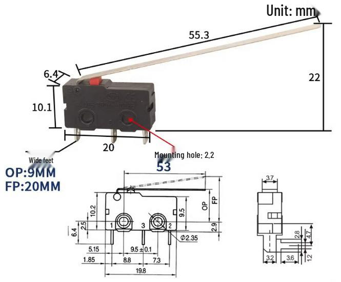 Мікро штатив KW12, перемикач-важіль, 5А/250В, KW11-3Z, Кнопка контактна кінцева
Мікро штатив KW12, перемикач-важіль, 5А/250В, KW11-3Z, Кнопка контактна кінцева