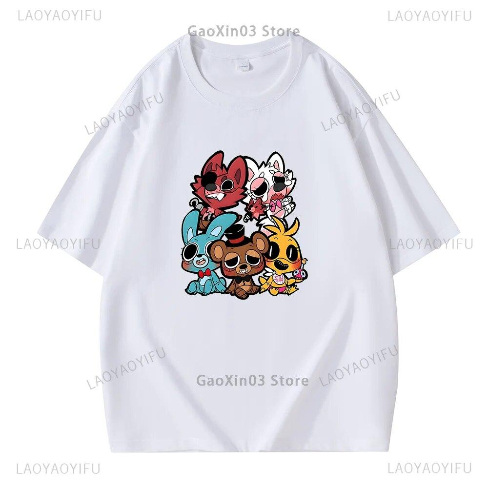 Kawaii одежда игра ужасов FNAF футболка мультяшный стиль топы с принтом милые футболки с графическим рисунком хлопковая женская одежда унисекс Ropa Hombre
Kawaii одежда игра ужасов FNAF футболка мультяшный стиль топы с принтом милые футболки с графическим рисунком хлопковая женская одежда унисекс Ropa Hombre