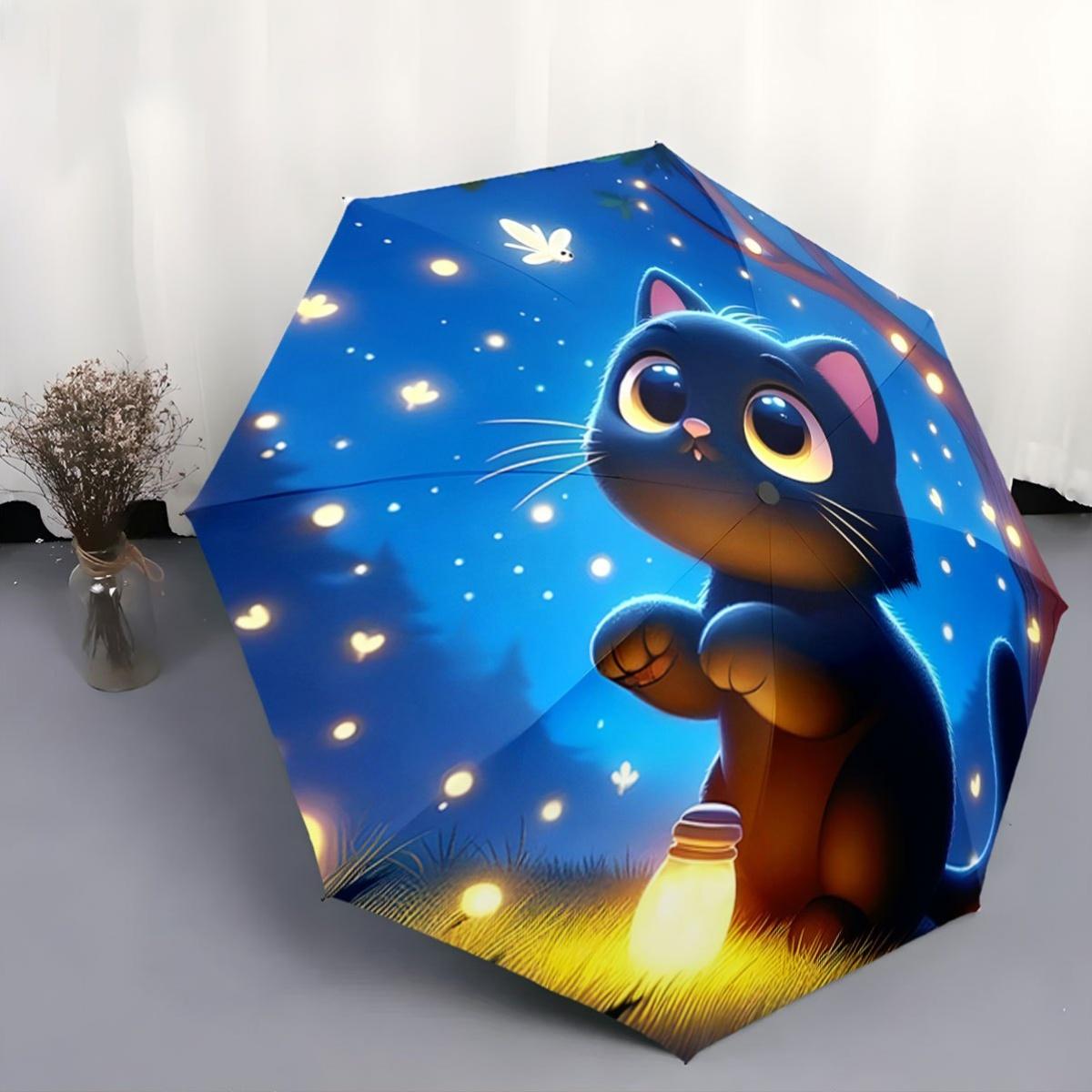 Automatic Open/Close Umbrella with Cute Black Cat - Magical Lantern & Fireflies Design, Compact Travel Umbrella with 8-Rib Str Iron&8K
Automatic Open/Close Umbrella with Cute Black Cat - Magical Lantern & Fireflies Design, Compact Travel Umbrella with 8-Rib Str Iron&8K
