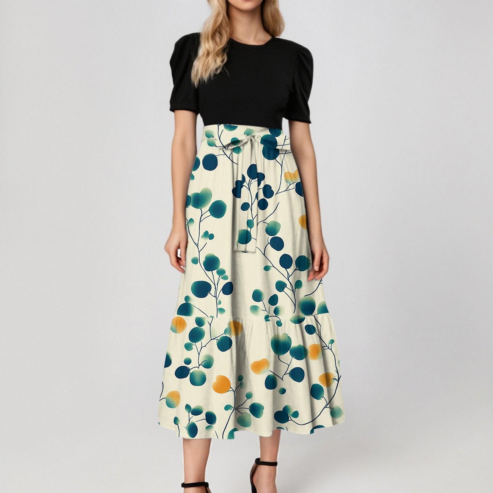 Women s Fashion Casual Belt Short Sleeve Round Neck Floral Stitching Elegant Temperament Dress M
Women s Fashion Casual Belt Short Sleeve Round Neck Floral Stitching Elegant Temperament Dress M