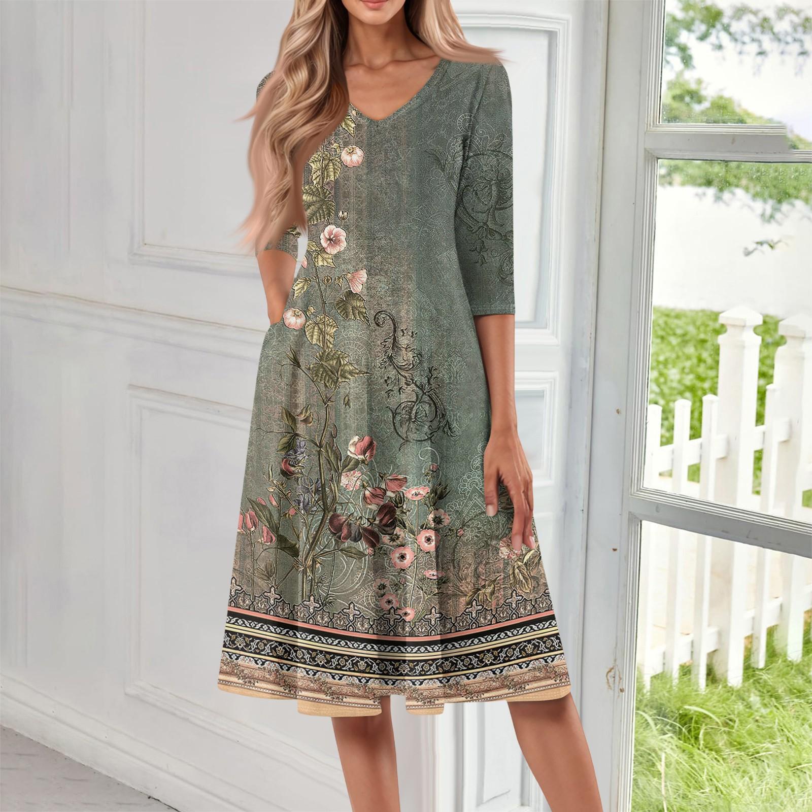Women s Casual Fashion V Neck Three Quarter Sleeve Print Midi Dress L
Women s Casual Fashion V Neck Three Quarter Sleeve Print Midi Dress L