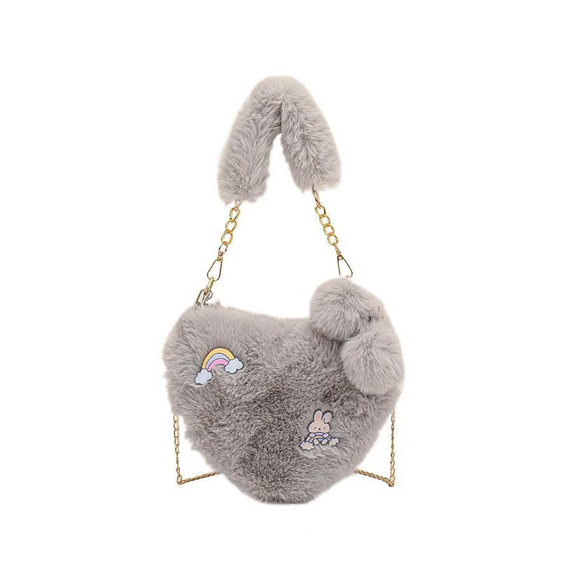 2025 осень и зима новая маленькая сумка модная универсальная сумка из любви к шерсти плюшевая на плечо сумка-мессенджер 24*18*7 серый
