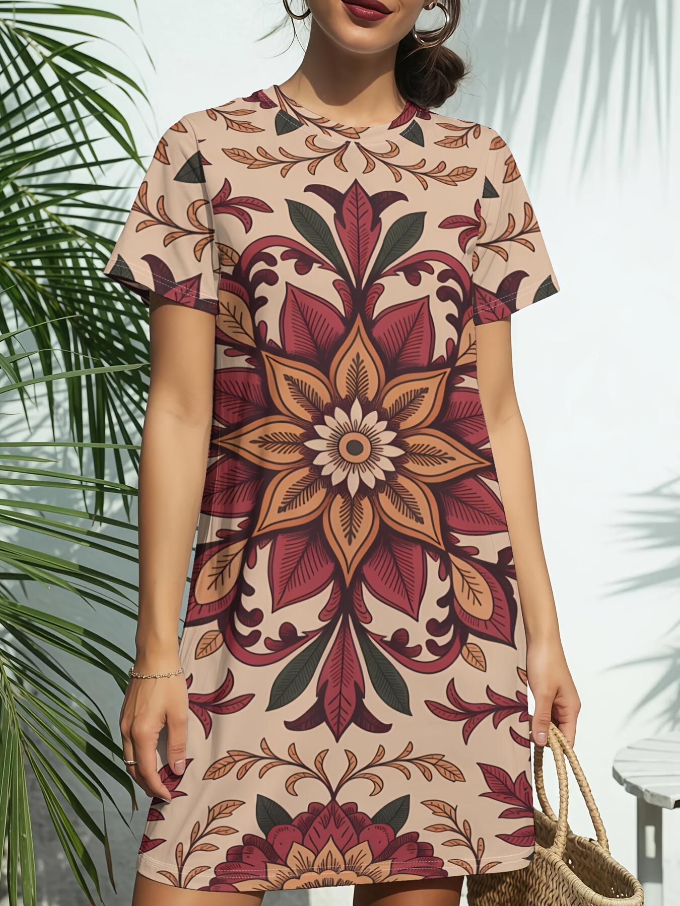 Ornate Mosaic New Arrival Women S Round Neck Short-Sleeve T-Shirt Dress. American Trendy Digital Print. Casual Versatile Style for Spring And Summer. 5XL дубильна кора
Ornate Mosaic New Arrival Women S Round Neck Short-Sleeve T-Shirt Dress. American Trendy Digital Print. Casual Versatile Style for Spring And Summer. 5XL дубильна кора
