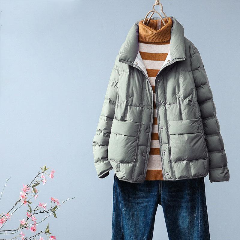 Зимняя женская свободная белая утиная пуховая куртка повседневная теплая и легкая стеганая куртка женская короткая однобортная теплая парка XL зелёный