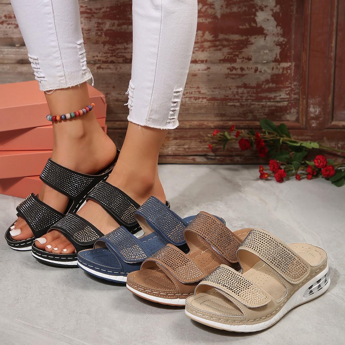 Women s Thick Bottom Slippers Rhinestone One Strap Thick Bottom Cushion Slope Heel Flat Plus Size
Women s Thick Bottom Slippers Rhinestone One Strap Thick Bottom Cushion Slope Heel Flat Plus Size