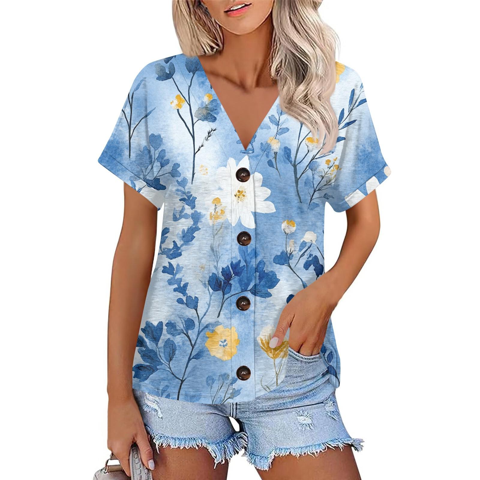 Женская мода с короткими рукавами и V-образным вырезом, повседневная футболка с пуговицами L синий
Женская мода с короткими рукавами и V-образным вырезом, повседневная футболка с пуговицами L синий