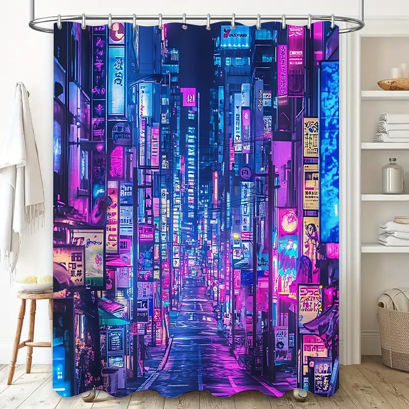 Cyberpunk Cityscape Shower Curtain Neon Signs Skyscrapers Futuristic Bathroom Decor Waterproof Durable Complimentary Hook W60H190(CM)-1 Pcs
Cyberpunk Cityscape Shower Curtain Neon Signs Skyscrapers Futuristic Bathroom Decor Waterproof Durable Complimentary Hook W60H190(CM)-1 Pcs