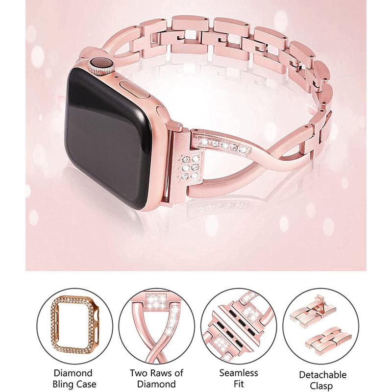 Protective Case Rhinestone Decorated+X-shape Metal Watch Strap Scratch-proof Replacement for Apple Watch Series 6/5/4/SE 44mm/SE (2022) 44mm Silver
Protective Case Rhinestone Decorated+X-shape Metal Watch Strap Scratch-proof Replacement for Apple Watch Series 6/5/4/SE 44mm/SE (2022) 44mm Silver