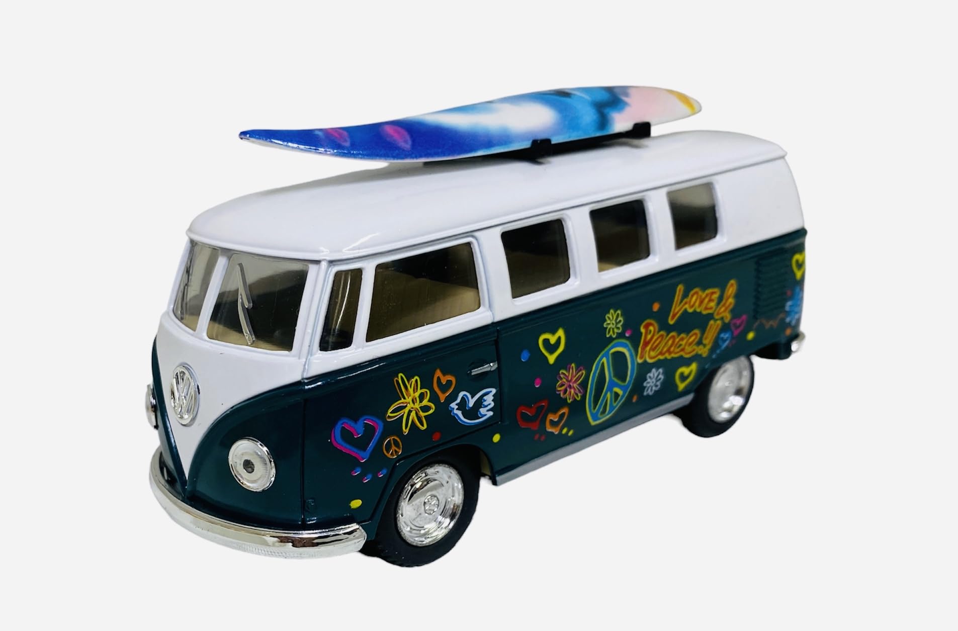 Литой автомобиль Kinsmart масштаба 1:32 (Кинсмарт) 1962 Volkswagen Bus Любовь и Мир с Серфингом Зеленый
Литой автомобиль Kinsmart масштаба 1:32 (Кинсмарт) 1962 Volkswagen Bus Любовь и Мир с Серфингом Зеленый