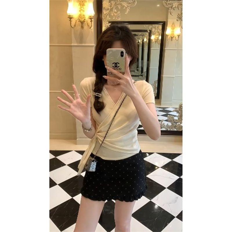 Kumikumi Сладкий комплект Шнуровка Приталенный Короткий рукав Женская Летняя Юбка в горошек Юбка на бедрах Комплект из двух предметов Top L
Kumikumi Сладкий комплект Шнуровка Приталенный Короткий рукав Женская Летняя Юбка в горошек Юбка на бедрах Комплект из двух предметов Top L