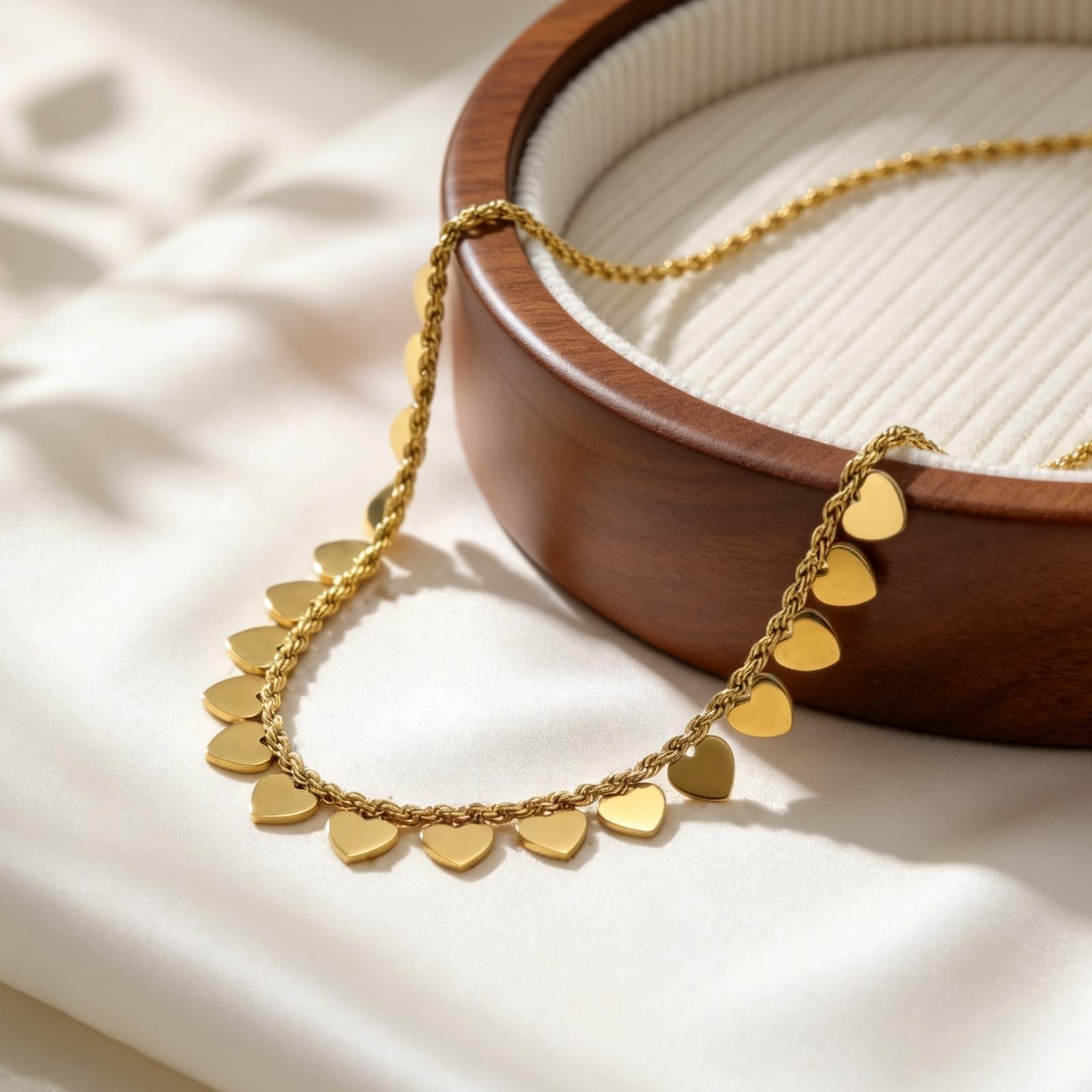 Fashion Heart-Shaped Twist Chain Clavicle Necklace Women s Gold-Plated Square Button Chain Necklaces Stainless Steel Jewelry
Fashion Heart-Shaped Twist Chain Clavicle Necklace Women s Gold-Plated Square Button Chain Necklaces Stainless Steel Jewelry