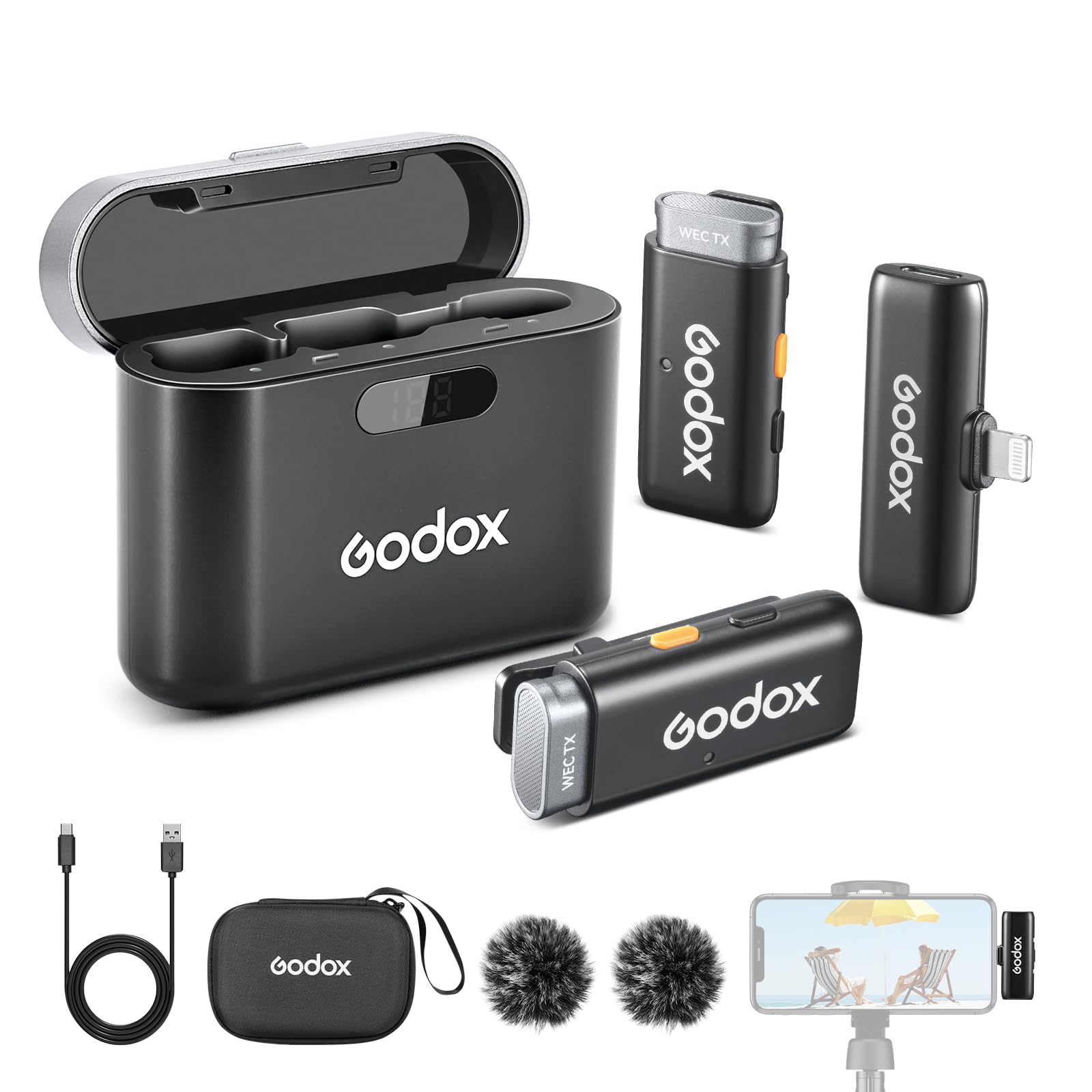 Godox WES1 Kit2 Wireless Microphone for Wireless Microphone with 200m Transmission Noise Charging Case for Vlogging and TikTok iPhone/Lightning,
Godox WES1 Kit2 Wireless Microphone for Wireless Microphone with 200m Transmission Noise Charging Case for Vlogging and TikTok iPhone/Lightning,