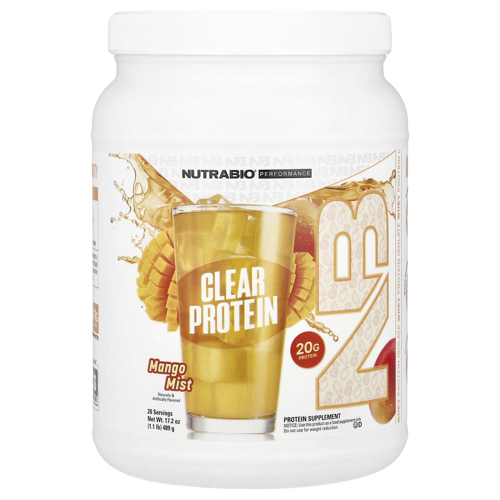 NutraBio, Clear Whey Protein Isolate, Mango Mist, 489g (1.1lb)
NutraBio, Clear Whey Protein Isolate, Mango Mist, 489g (1.1lb)