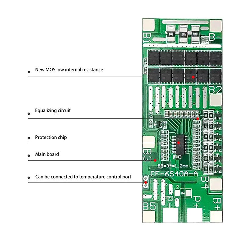 22V 24V 6S 40A 18650 Li-Ion Lithium Battery Poretec Board Solar Lighting Bms Pcb with Balance for Ebike Scooter
22V 24V 6S 40A 18650 Li-Ion Lithium Battery Poretec Board Solar Lighting Bms Pcb with Balance for Ebike Scooter